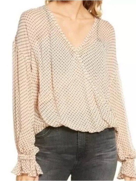 All Saints Tops - All Saints Penny Polka Dot Sheer Pink Blouse Size 10